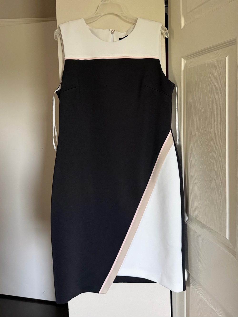 TOMMY HILFIGER Colorblock Asymmetrical Scuba Sheath Dress Pink Black NWT Sz 14